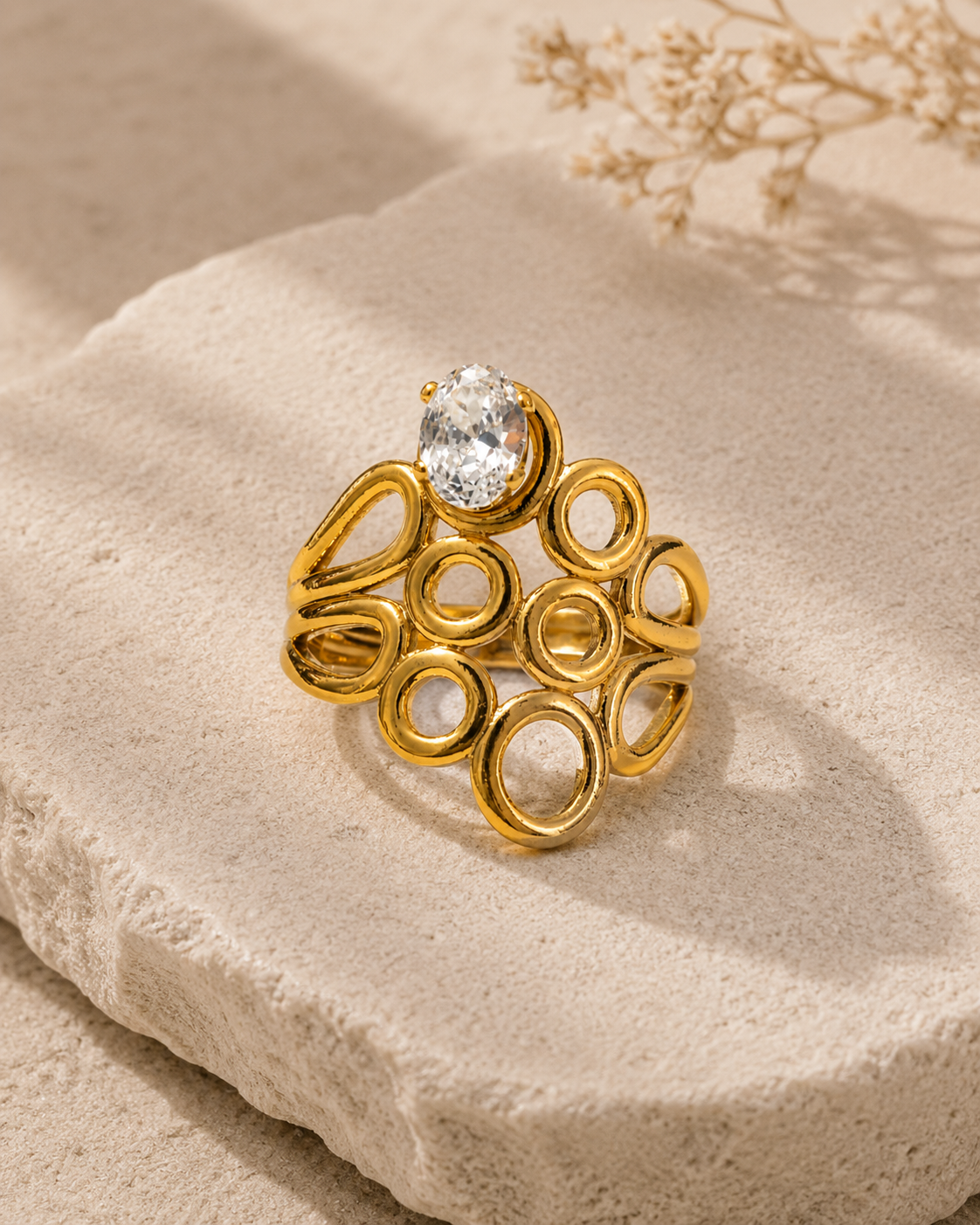 Orlina Oval Crystal Abstract Statement Ring