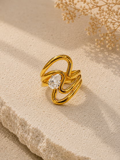 Zyra Swirl Crystal Abstract Ring