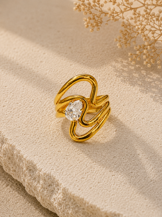 Zyra Swirl Crystal Abstract Ring