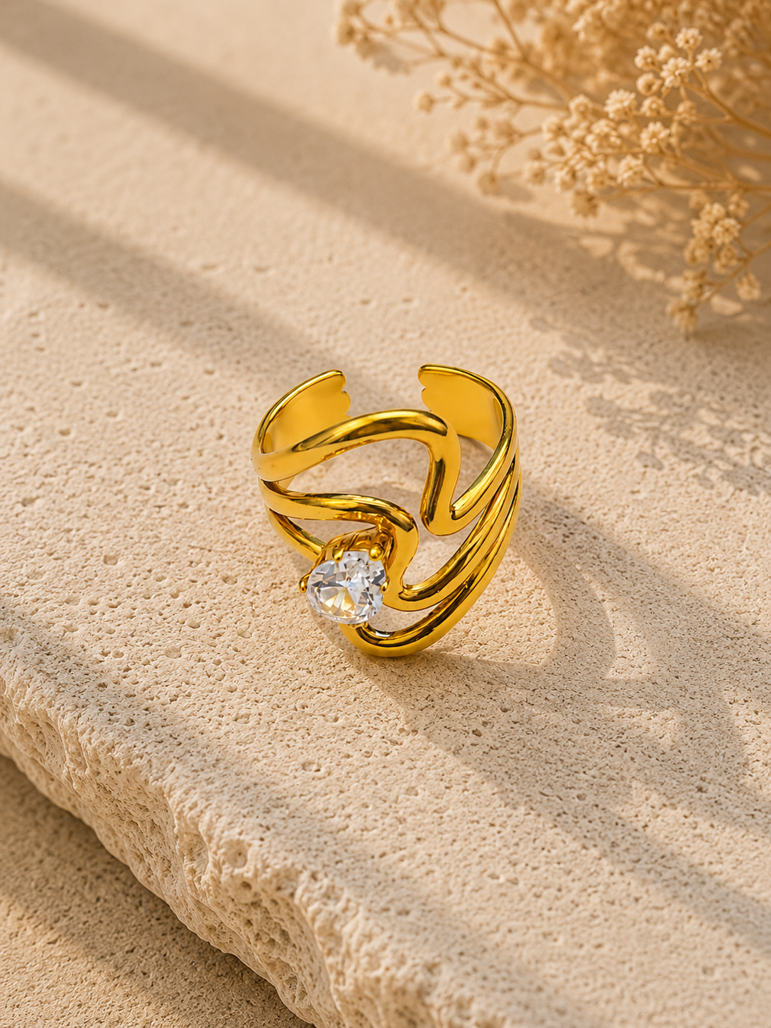 Zyra Swirl Crystal Abstract Ring