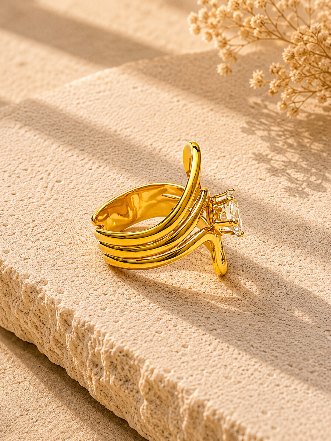 Zyra Swirl Crystal Abstract Ring