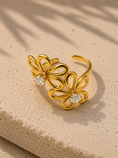 Floria Dual Bloom Crystal Statement Ring