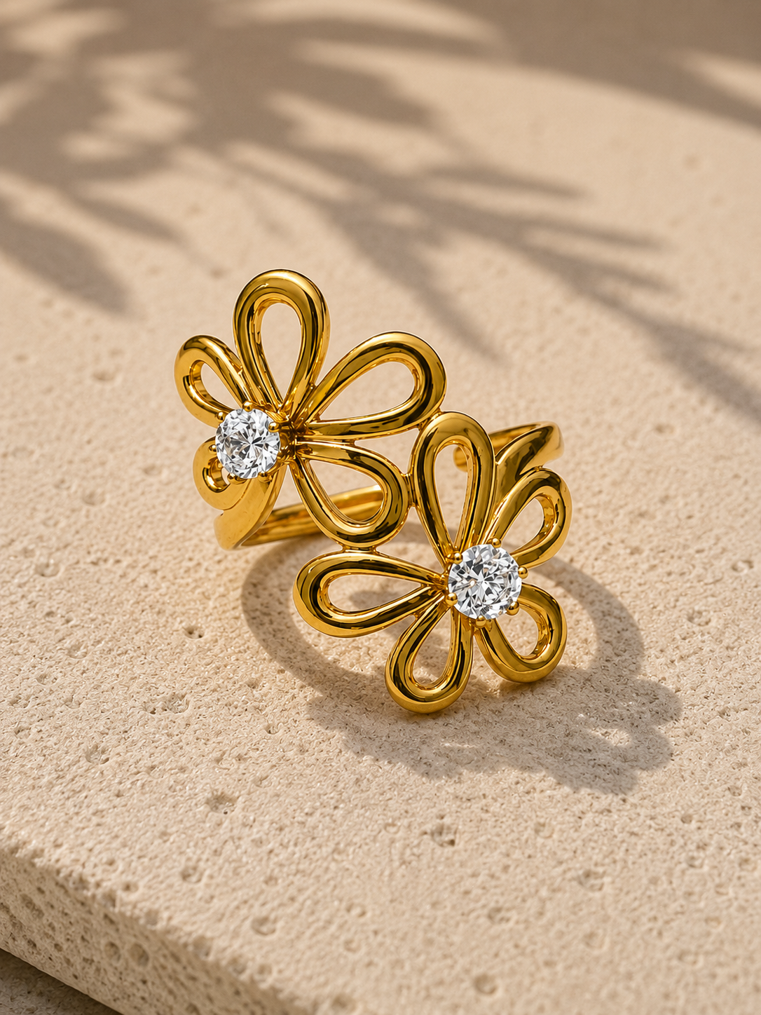 Floria Dual Bloom Crystal Statement Ring