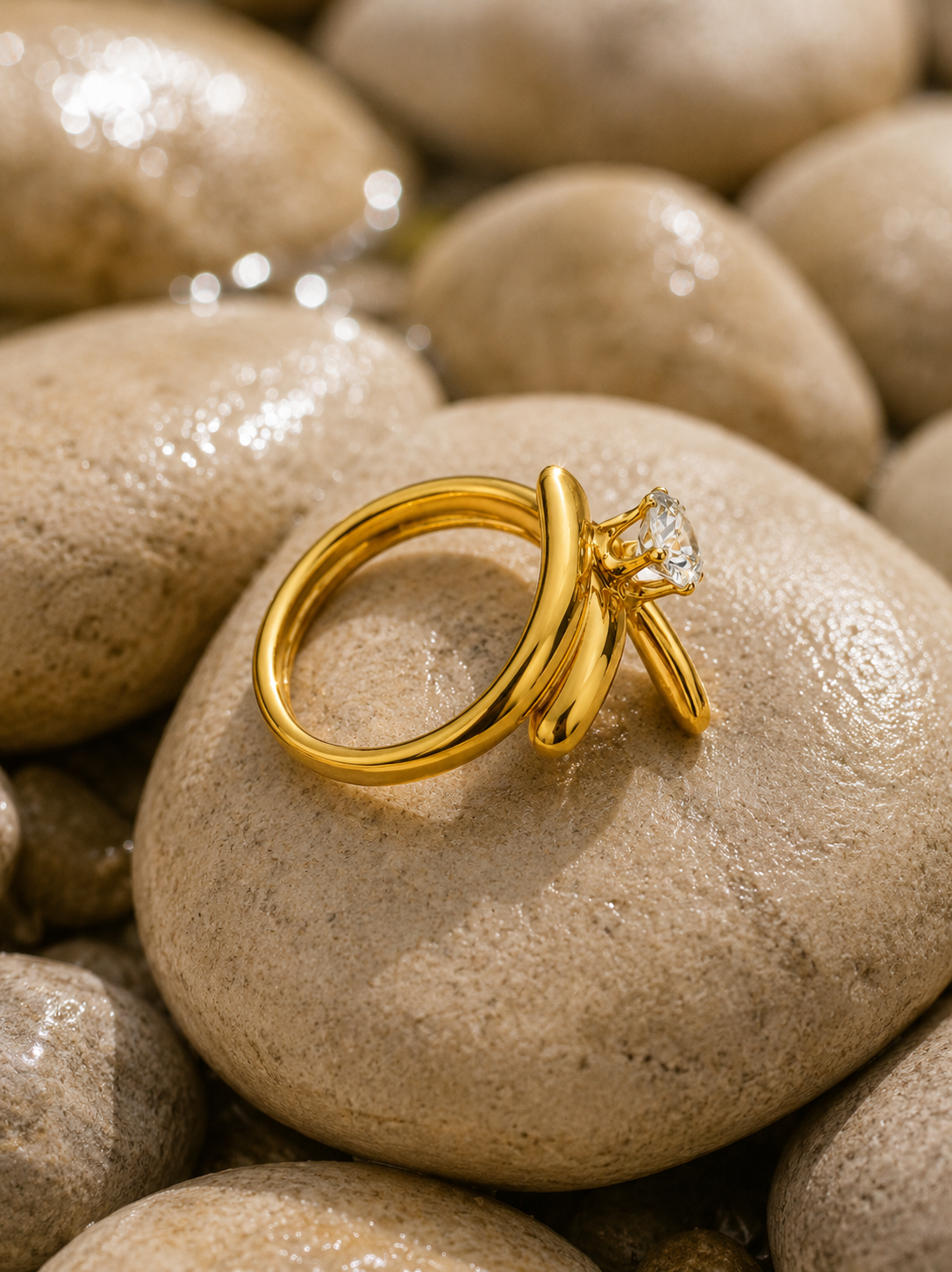 Aurex Solitaire Sculpted Statement Ring