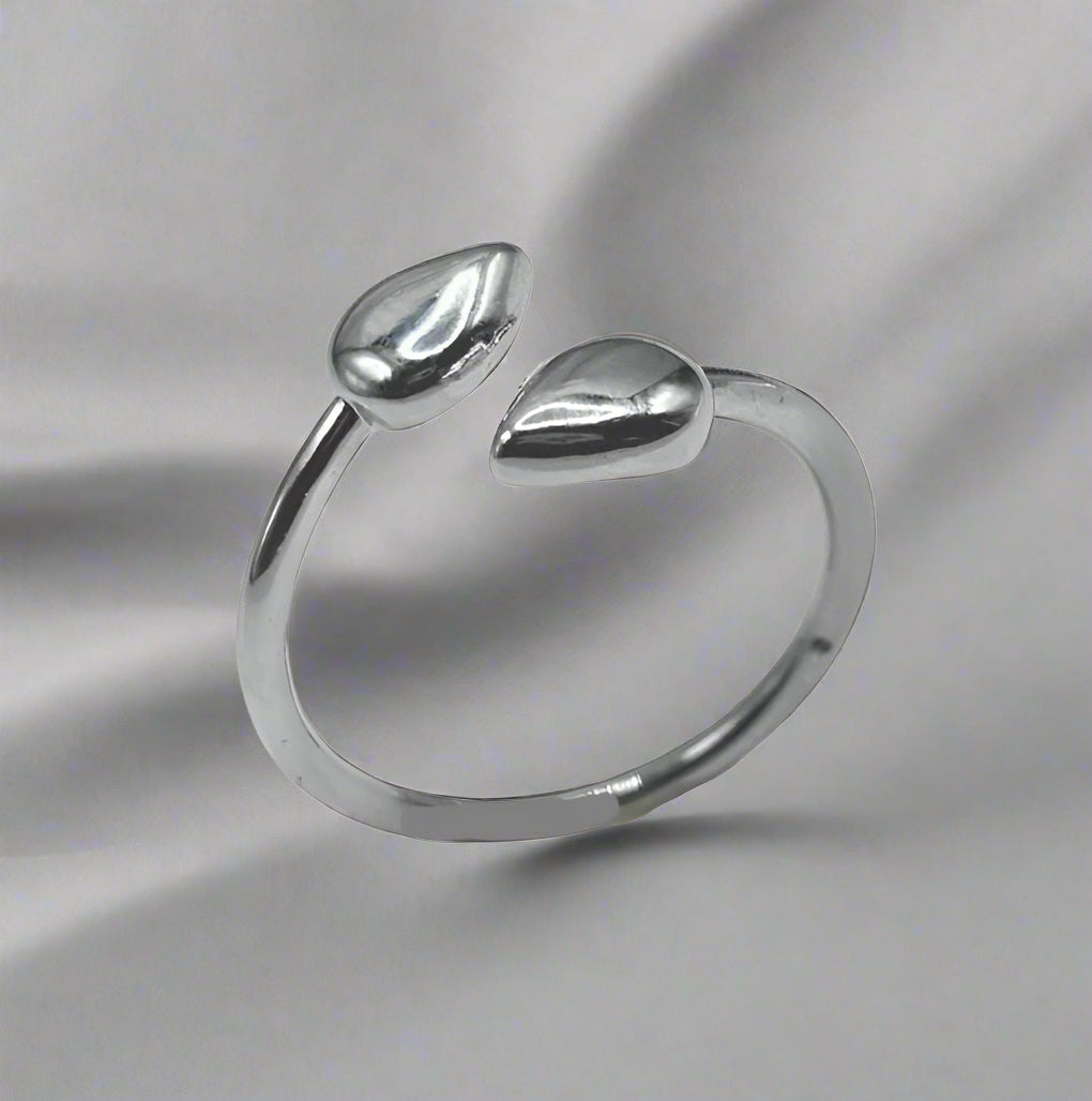 Twin Teardrop Ring with double CZ stones in silver – Peppy Pink