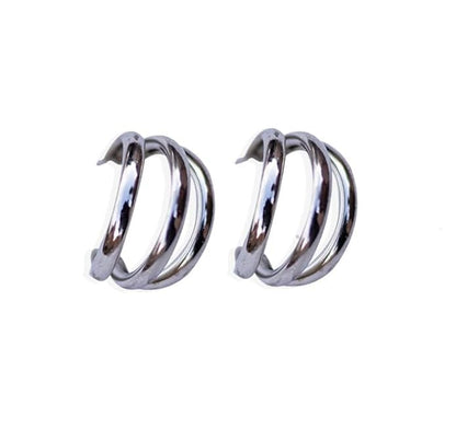 Modern rhodium-plated stacked hoop earrings