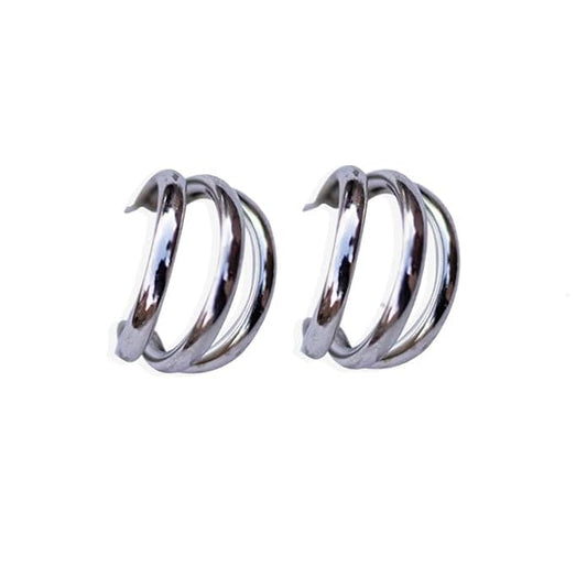 Modern rhodium-plated stacked hoop earrings