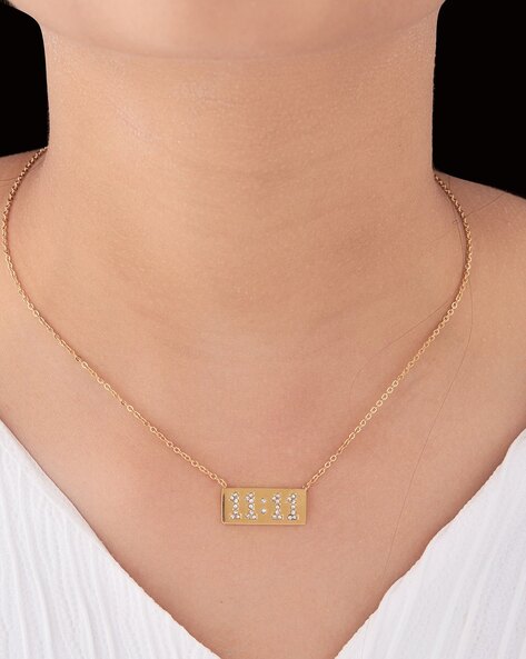Minimalist 11:11 Wish Necklace by Peppy Pink, Yellow Gold Plated with Cubic Zirconia charm.