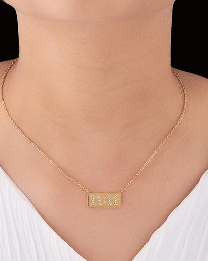 Minimalist 11:11 Wish Necklace by Peppy Pink, Yellow Gold Plated with Cubic Zirconia charm.