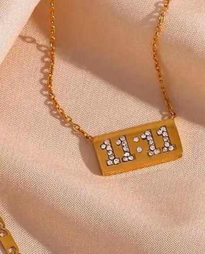 11:11 Wish Necklace with Yellow Gold Plating and Cubic Zirconia, a minimalist and meaningful piece perfect for daily wear and gifting.