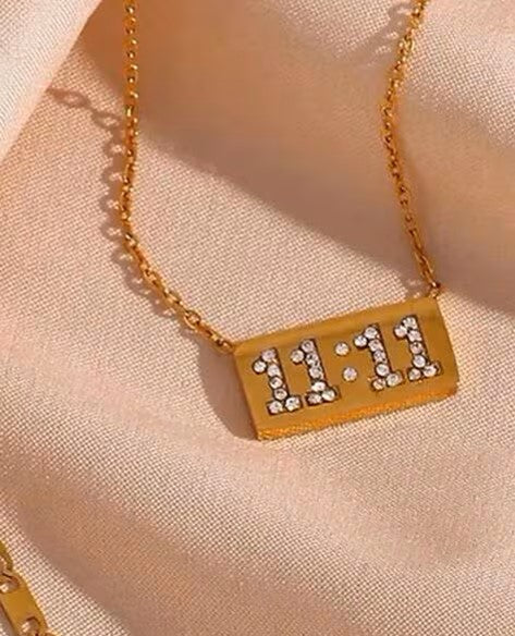 11:11 Wish Necklace with Yellow Gold Plating and Cubic Zirconia, a minimalist and meaningful piece perfect for daily wear and gifting.