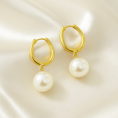 Pearl Drop Hoop Earrings