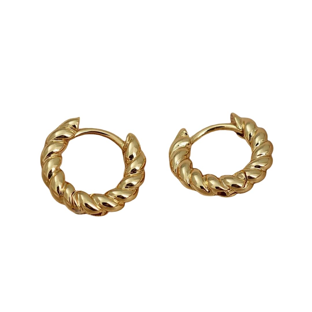 Romantic braided hoops in warm rose gold finish