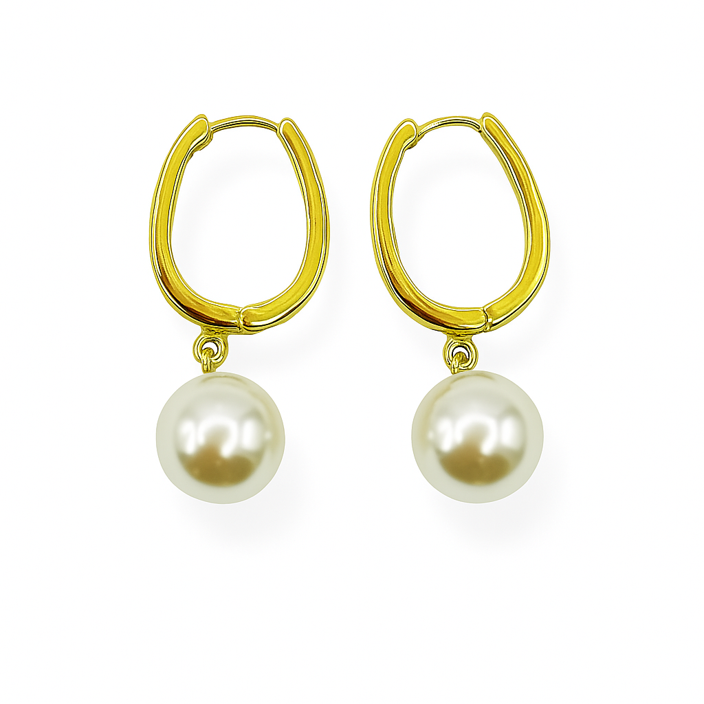 Pearl Drop Hoop Earrings