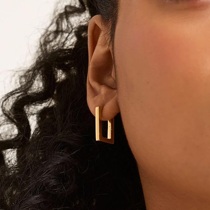 Silver geometric earrings with hollow rectangular shape