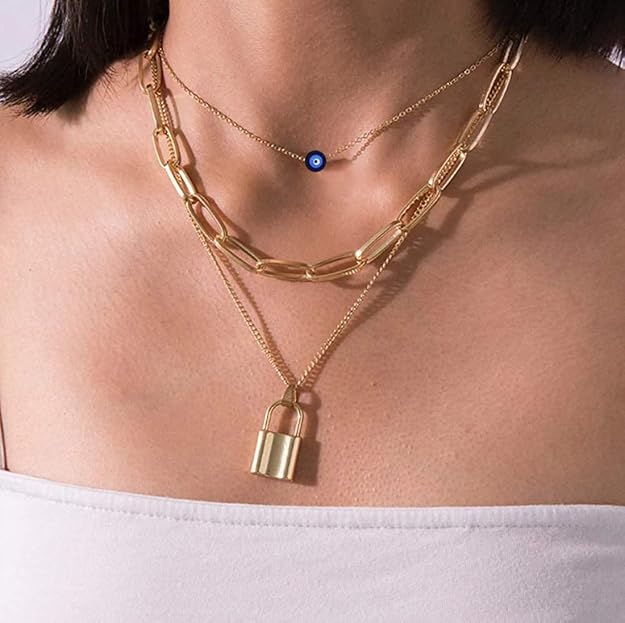Gold Tone Padlock Necklace with lustrous finish – Peppy Pink