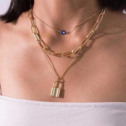Gold Tone Padlock Necklace with lustrous finish – Peppy Pink