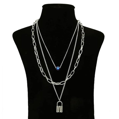 Silver padlock necklace for women in rhodium plating