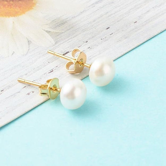 Classic Pearl Stud Earrings by Peppy Pink, timeless and elegant.