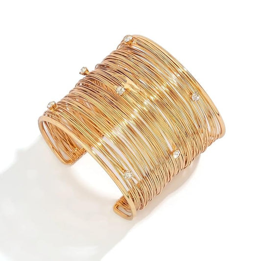 Elegant Yellow Gold Plated Bracelet with crystals, perfect for stacking.