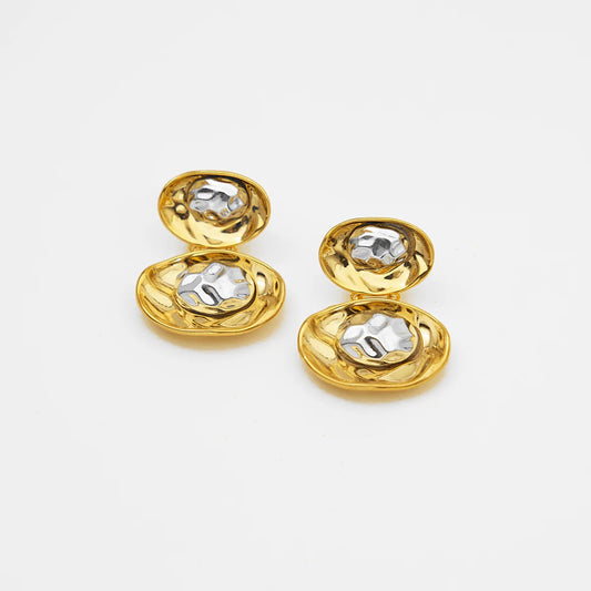 Dimpled Oval Earrings in Gold or Rhodium Plating, featuring a bold, textured design for modern, minimalist style - Peppy Pink 