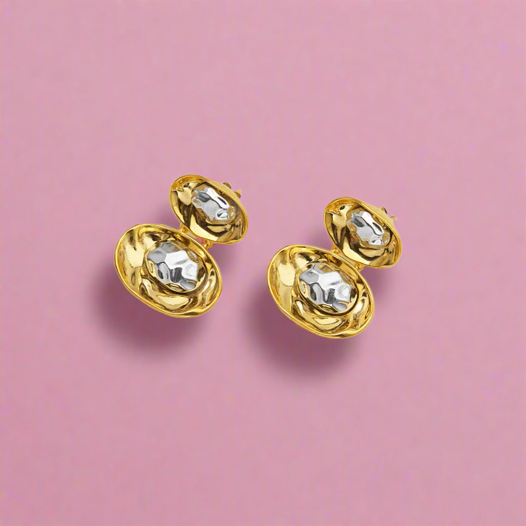 Peppy Pink Dimpled Oval Earrings in gold or silver with a bold, textured look.