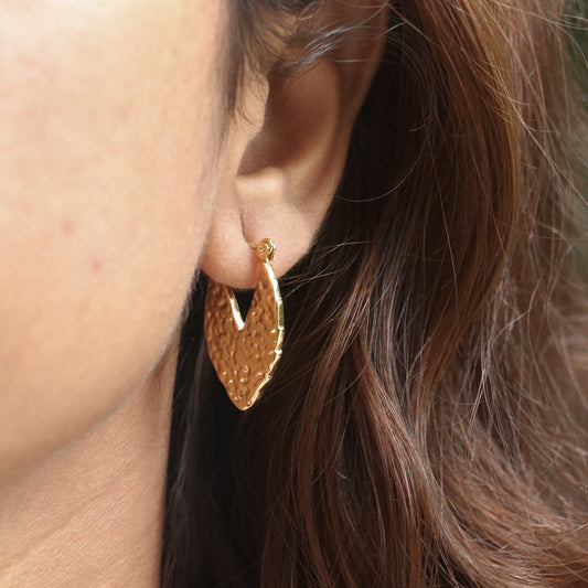 Gold leaf earrings, yellow gold-plated, hypoallergenic, anti-tarnish, handcrafted for elegant style