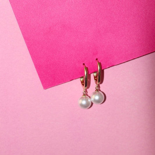 Pearl Drop Hoop Earrings