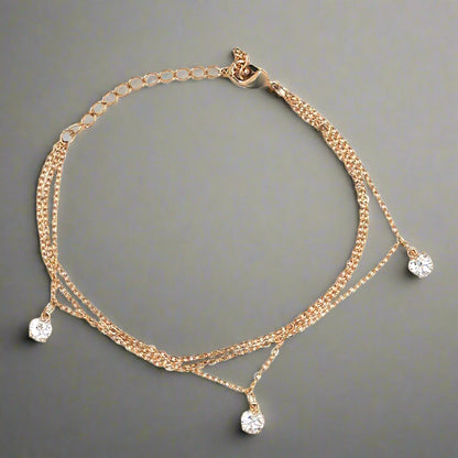 Crystal Anklet in yellow gold plating – dainty, hypoallergenic, and sparkling with delicate crystal details for a stylish fashion look.