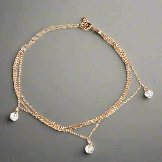 Crystal Anklet in yellow gold plating – dainty, hypoallergenic, and sparkling with delicate crystal details for a stylish fashion look.