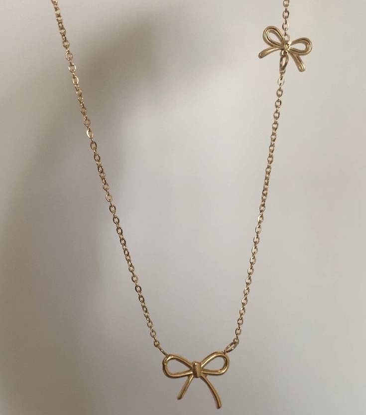 Dainty gold bow pendant necklace for women