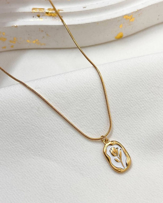 Yellow gold plated tulip necklace for women