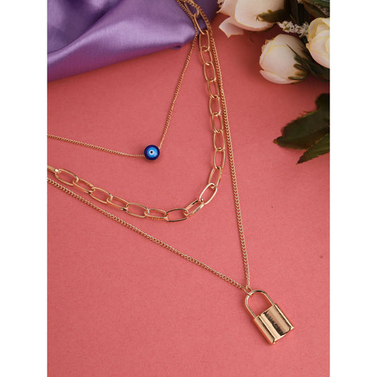 Gold Tone Padlock Necklace with polished anti-tarnish finish – Peppy Pink