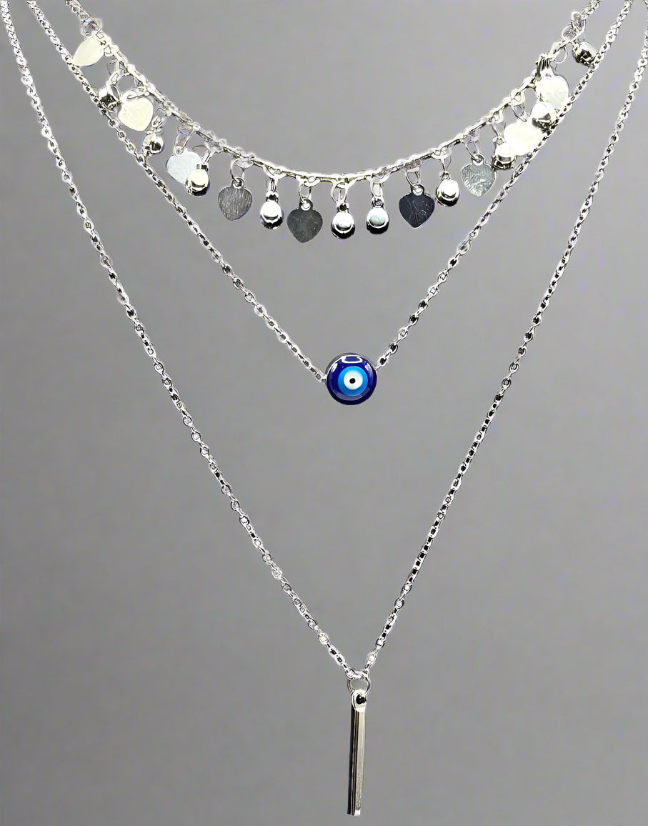 Evil Eye Charm Necklace in rhodium-plated silver – Peppy Pink