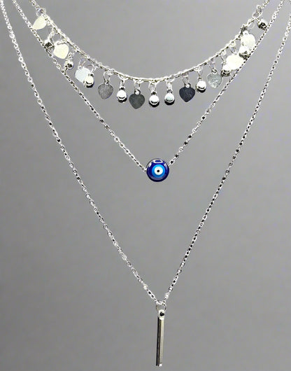 Evil Eye Charm Necklace in rhodium-plated silver – Peppy Pink