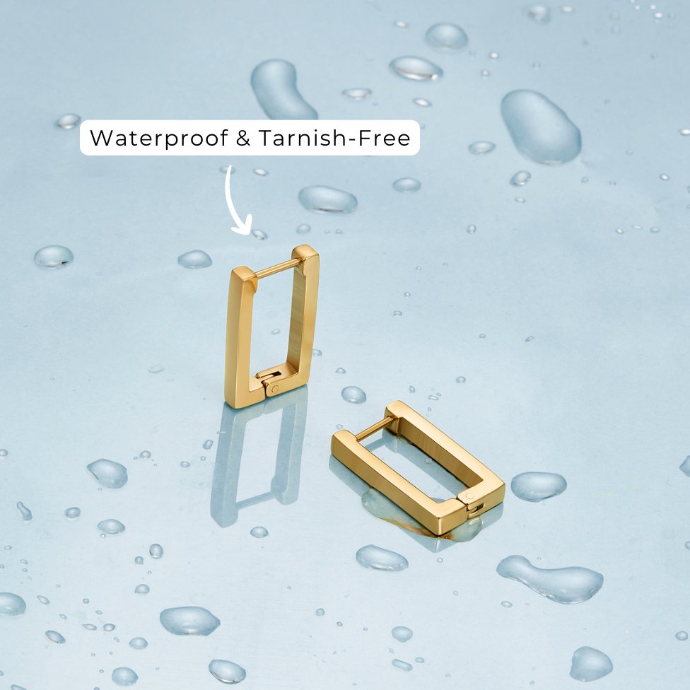 Trendy Hollow Rectangle Earrings with minimalist design and rhodium plating.
